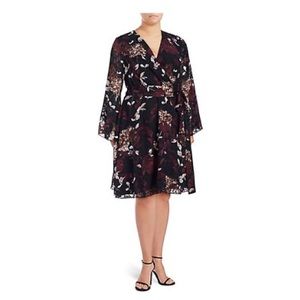 Autumn Faux Wrap Dress with Sheer Sleeves